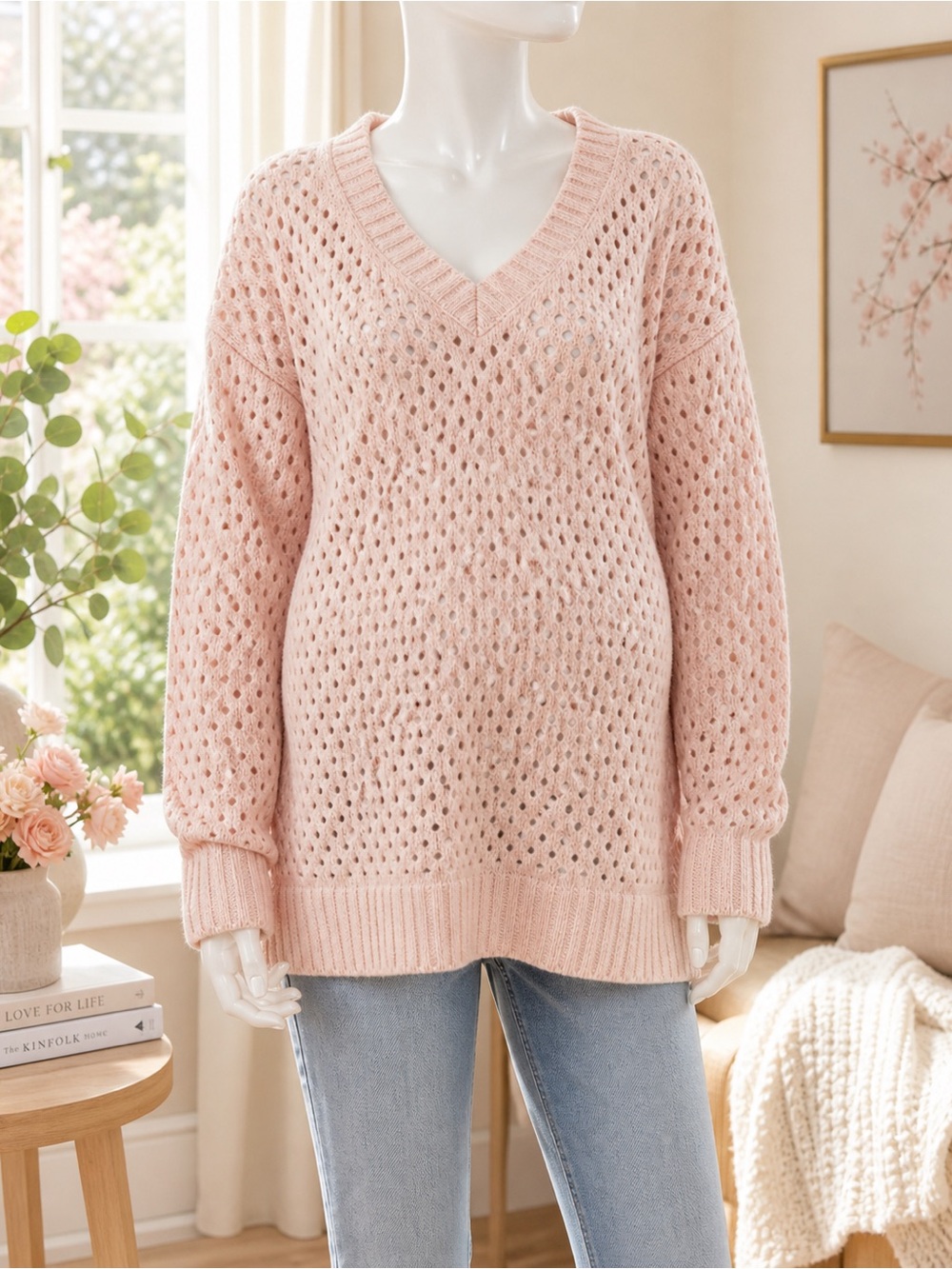 Pink Republic Blush Open-Knit V-Neck Maternity Sweater Large